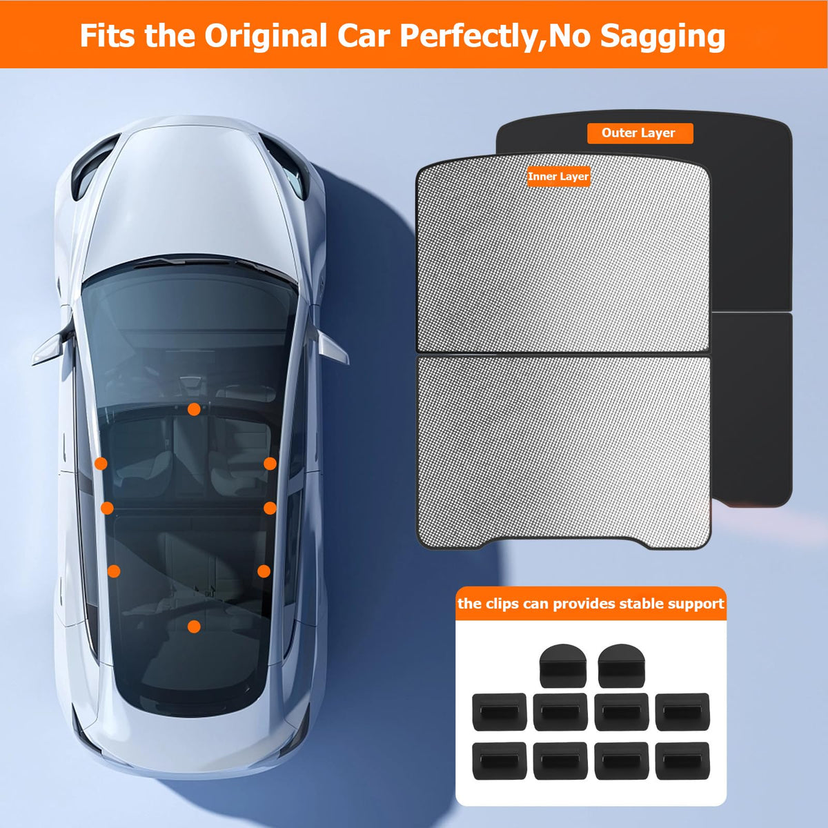 Topfit sunshade next to car seat illustrating size and scale for easy storage