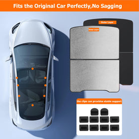 Topfit sunshade next to car seat illustrating size and scale for easy storage