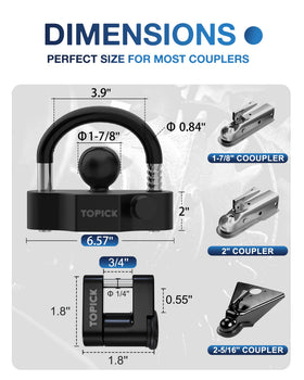 TOPICK ball coupler lock close-up, heavy-duty body protects against prying