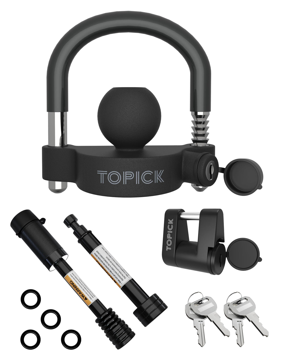 TOPICK kit front view showing locks and package for secure towing