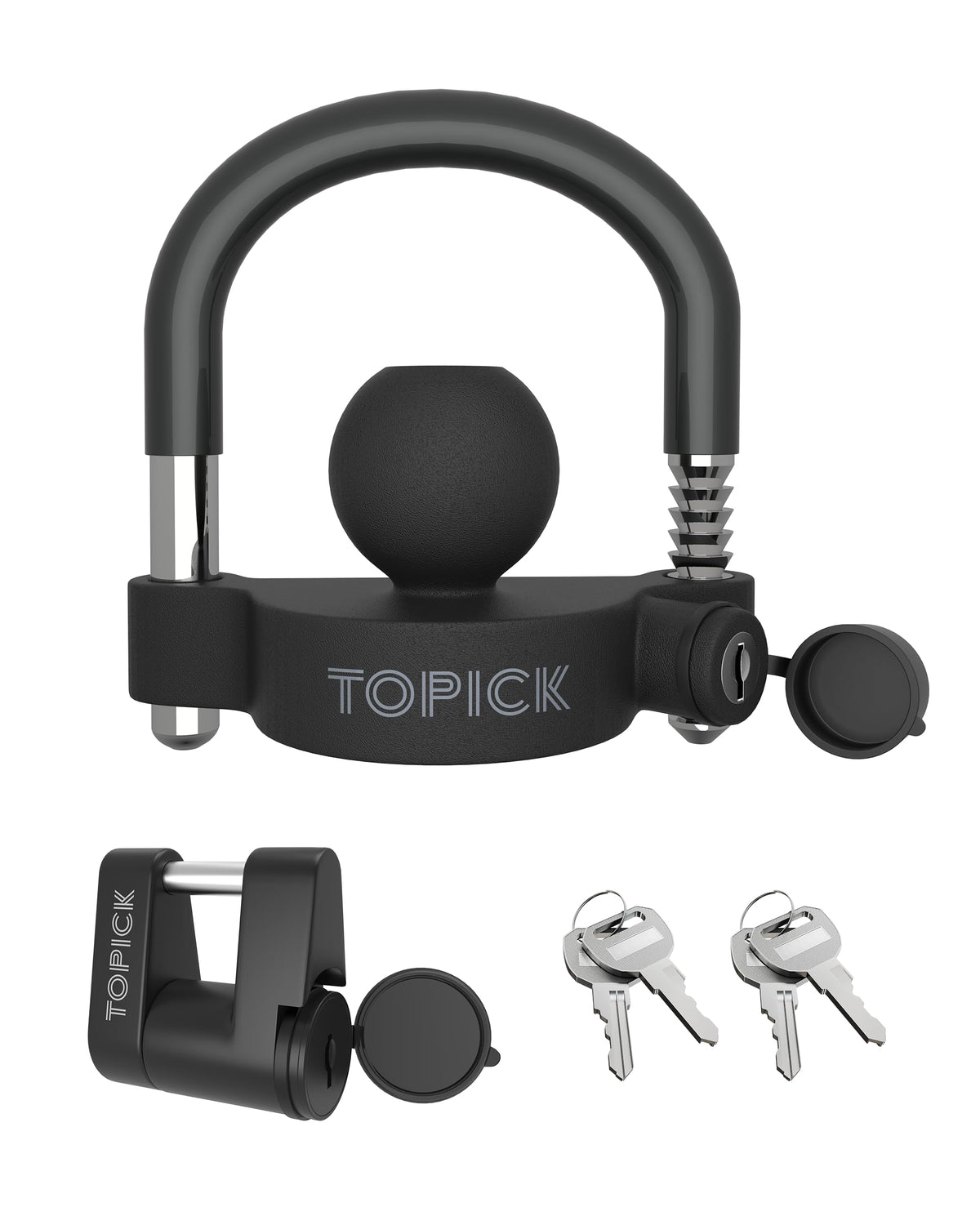 TOPICK front packaging showing both coupler and latch locks for secure storage