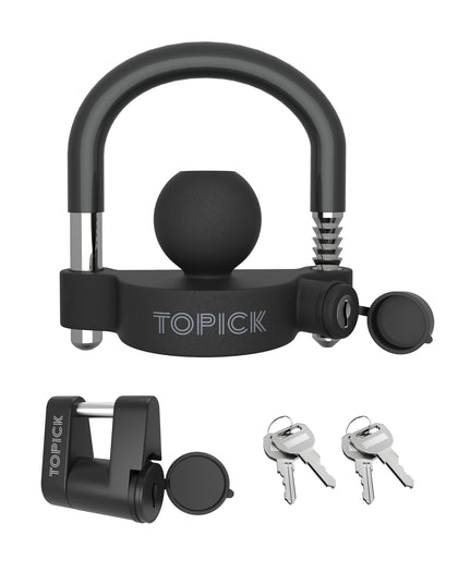 TOPICK front packaging showing both coupler and latch locks for secure storage