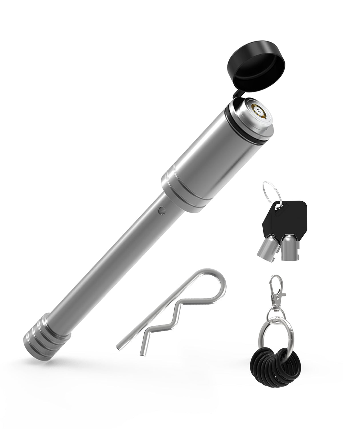 TOPICK front view of stainless steel hitch lock pin showing robust build and security