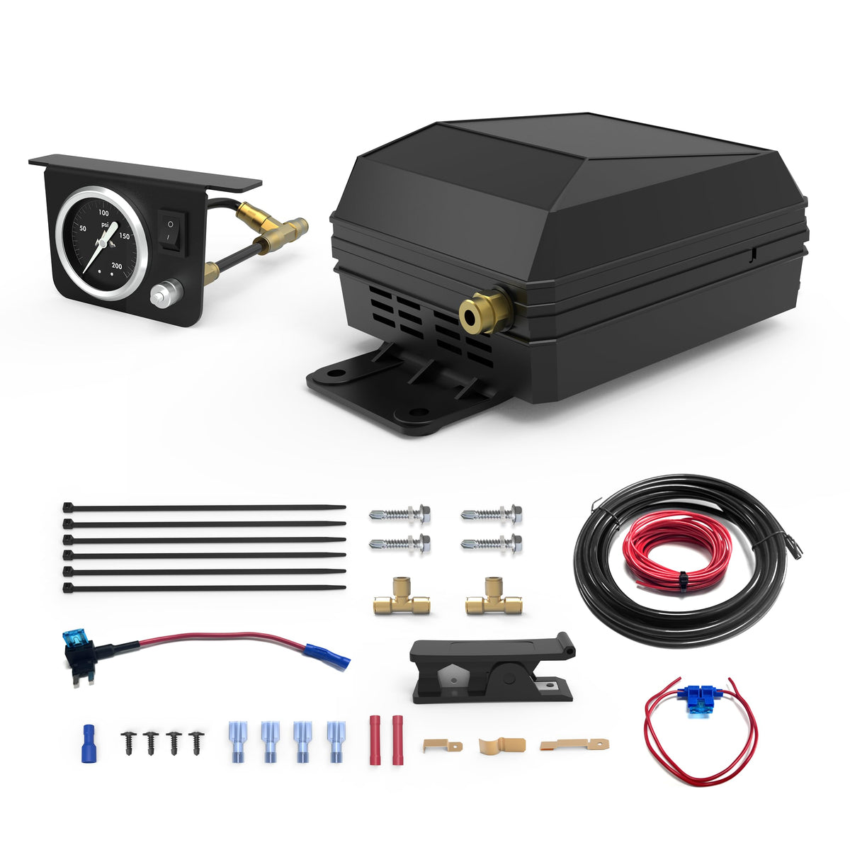 TOPICK front view of compressor kit showing compact design and quick inflation benefit