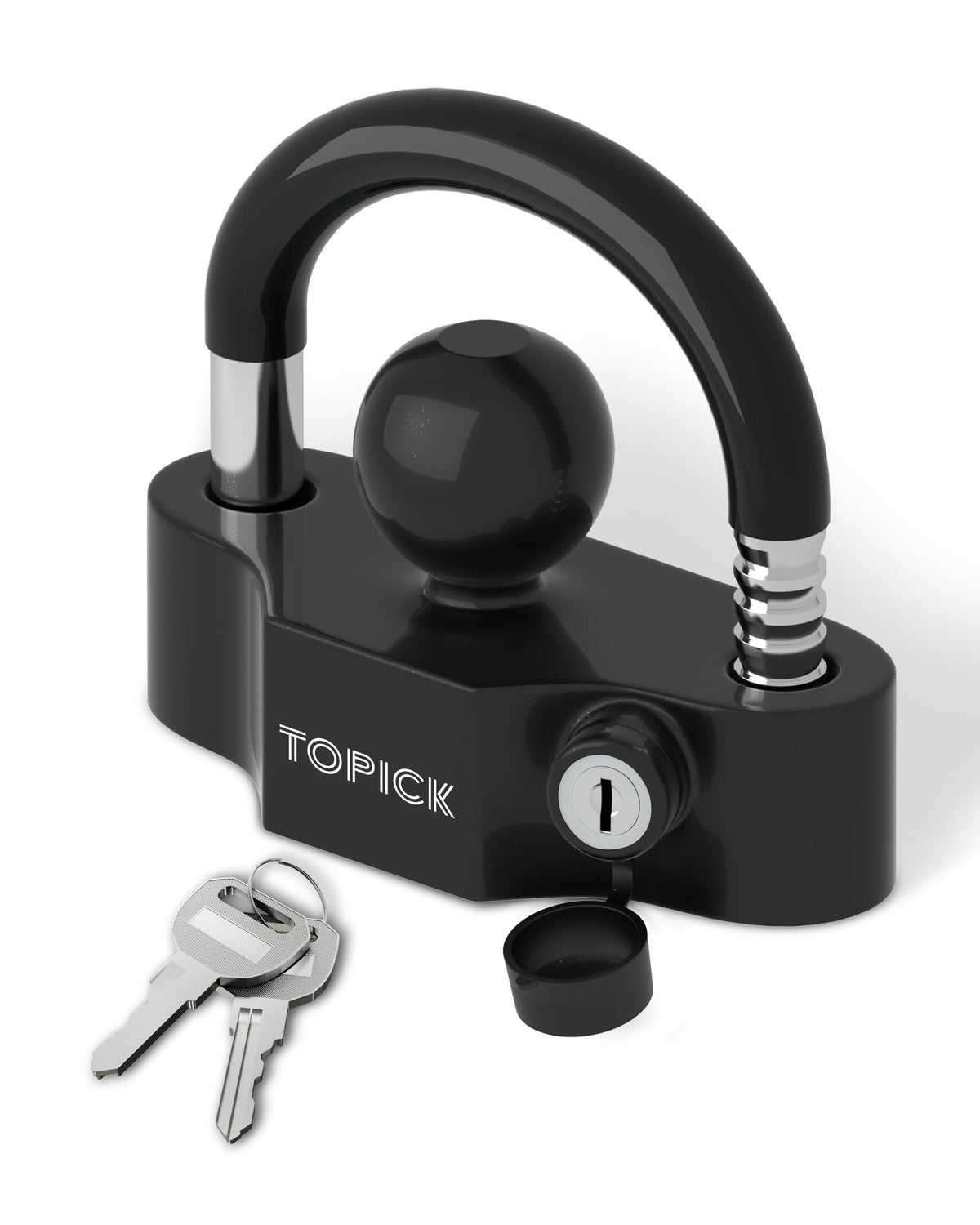 TOPICK front view of locked coupler showing secure fit and visual deterrent