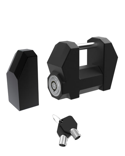 TOPICK front view of coupler lock showing sturdy steel body and sleek design for visual deterrence