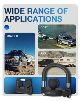 TOPICK lifestyle image of a parked trailer protected by both locks for peace of mind