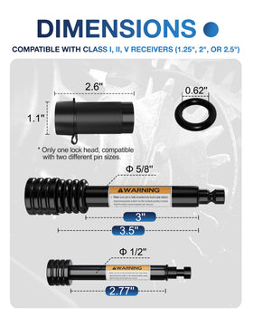 TOPICK 5/8 inch receiver pin detail, snug O-rings reduce hitch rattle