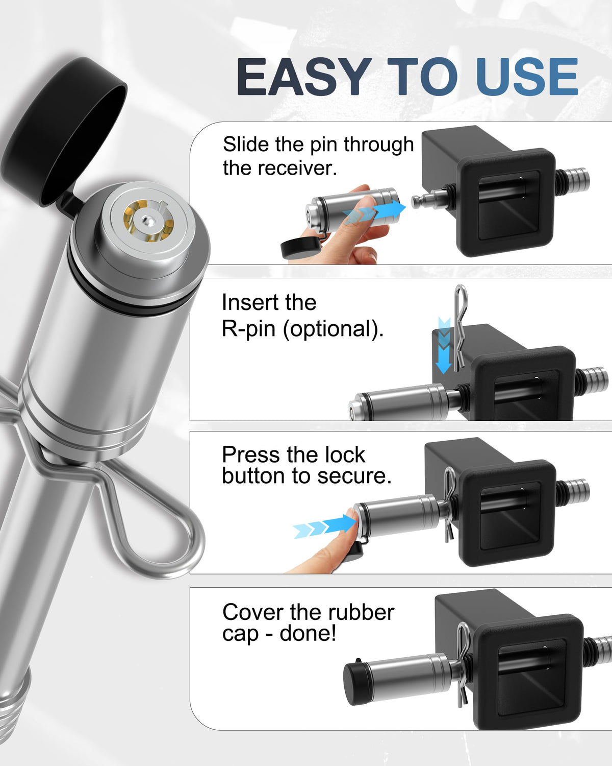 TOPICK securing a dual ball mount with the locking pin for added towing stability