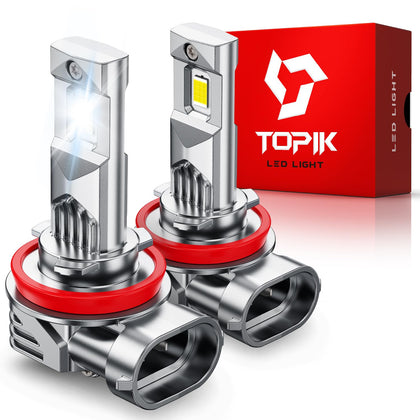 TOPIK front view of packaged H11 H9 H8 LED bulbs showing ready-to-install convenience