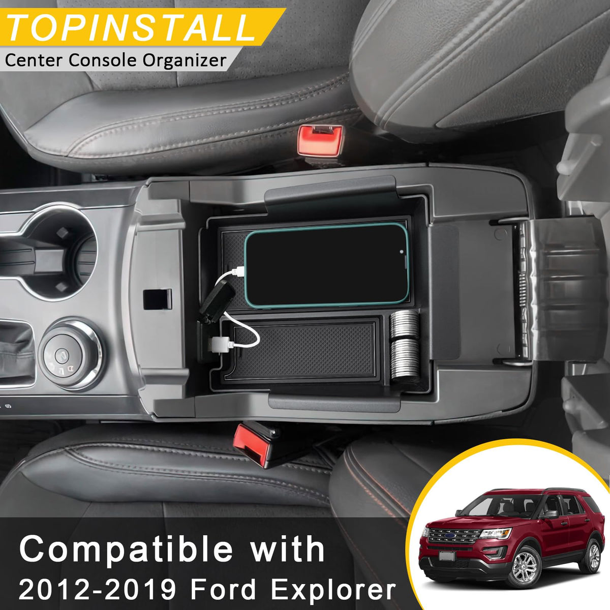 TOPINSTALL installed with armrest open demonstrating unaffected lid movement