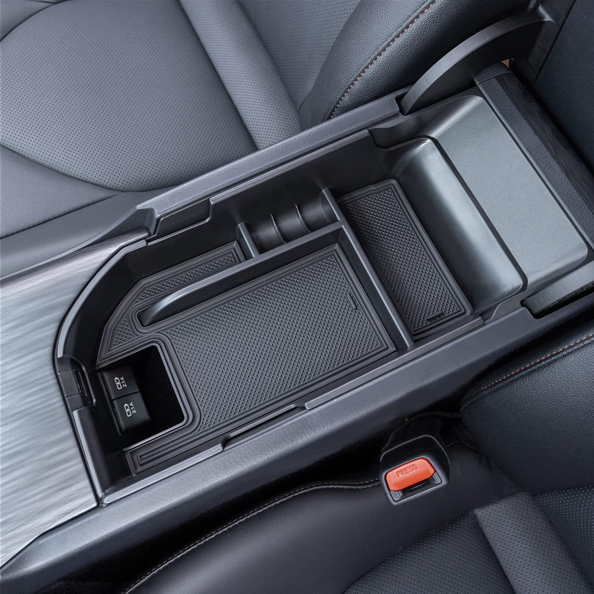TOPINSTALL close-up of removable rubber mat preventing rattles and protecting items