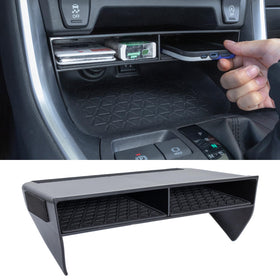 TOPINSTALL organizer installed in RAV4 console showing neat storage benefit