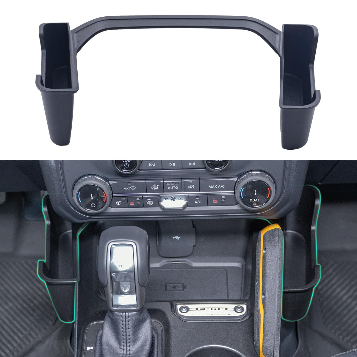 TOPINSTALL front view of organizer showing clean fit and extra storage