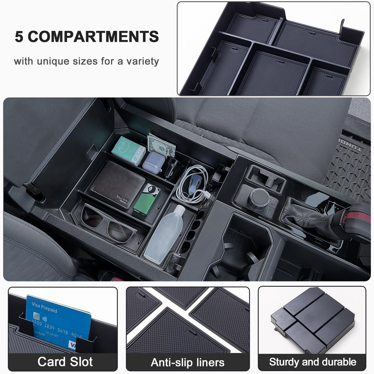 TOPINSTALL close-up of compartments highlighting organization and easy sorting benefit