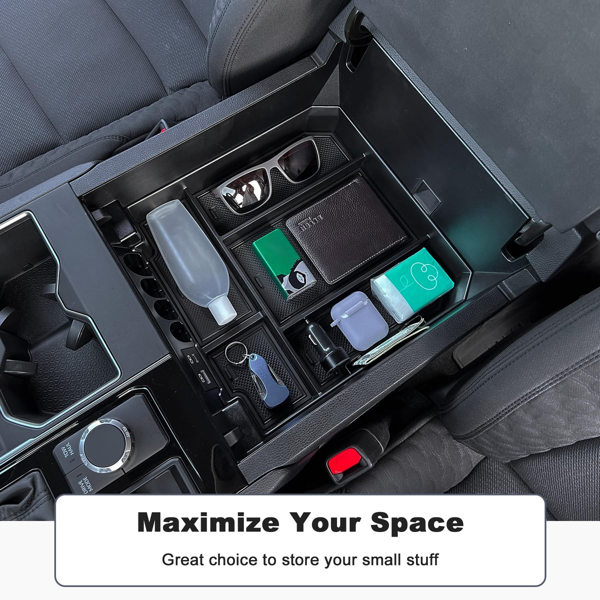 TOPINSTALL size comparison showing organizer scale and increased usable console space