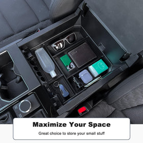 TOPINSTALL size comparison showing organizer scale and increased usable console space