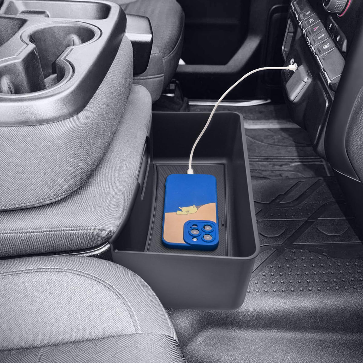 TOPINSTALL installed tray profile in Silverado interior adding organized storage