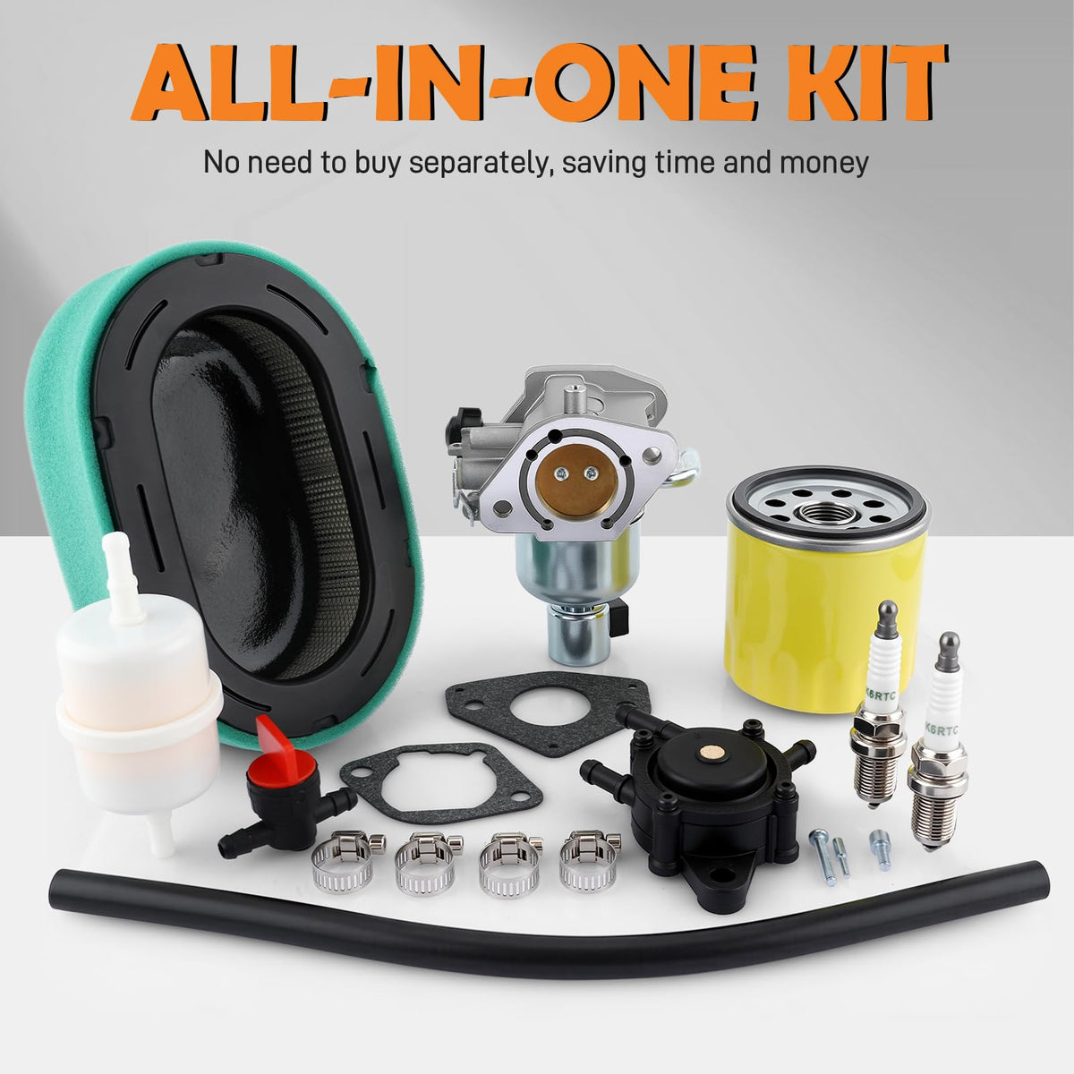 Topkidame in a mower-repair setup showing a complete tune-up workflow