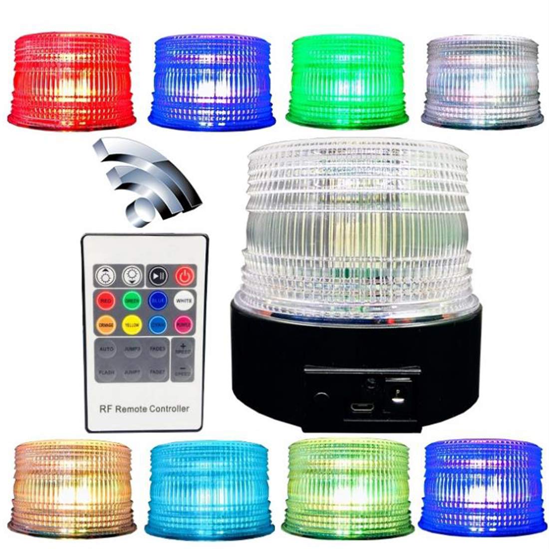 TOPKU front view of strobe light showing LED dome and compact housing, improves roadside visibility