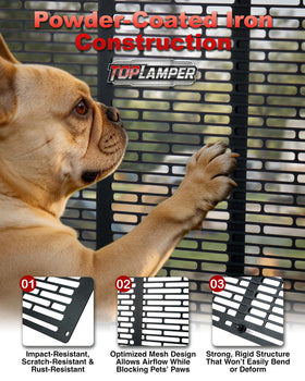 Toplamper close-up of powder-coated mesh highlighting corrosion resistance