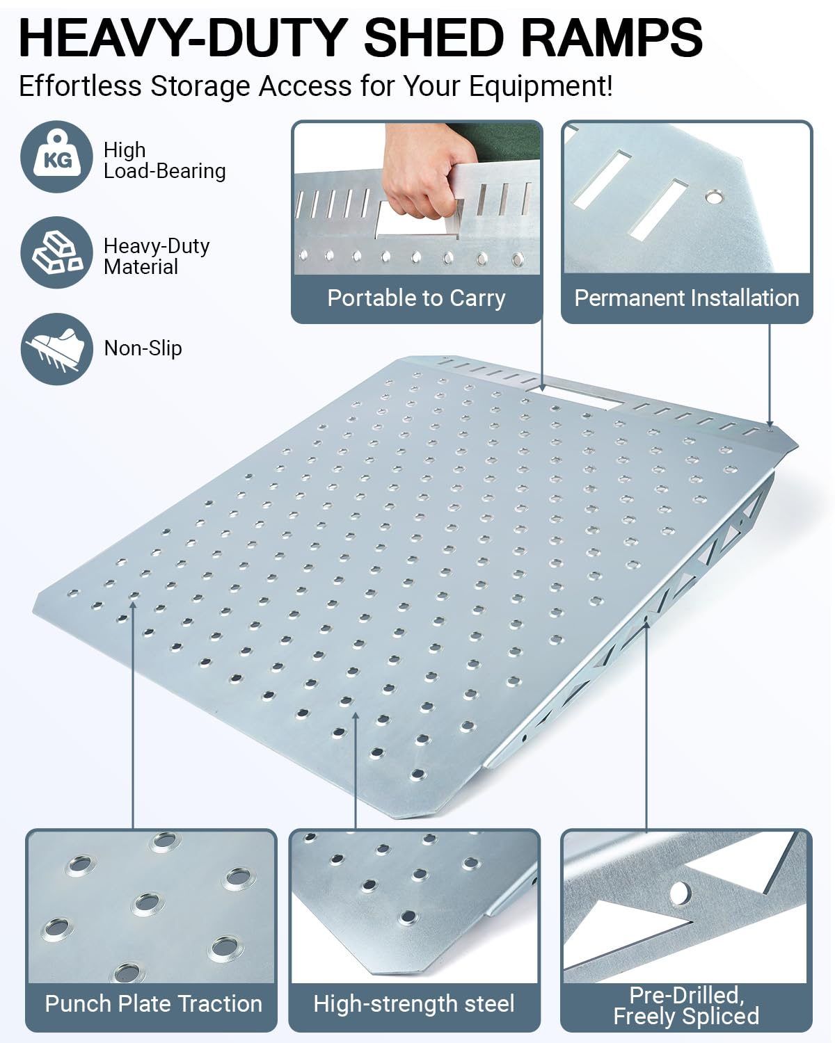 Toplamper close-up of punch-plate traction surface providing slip-resistant grip