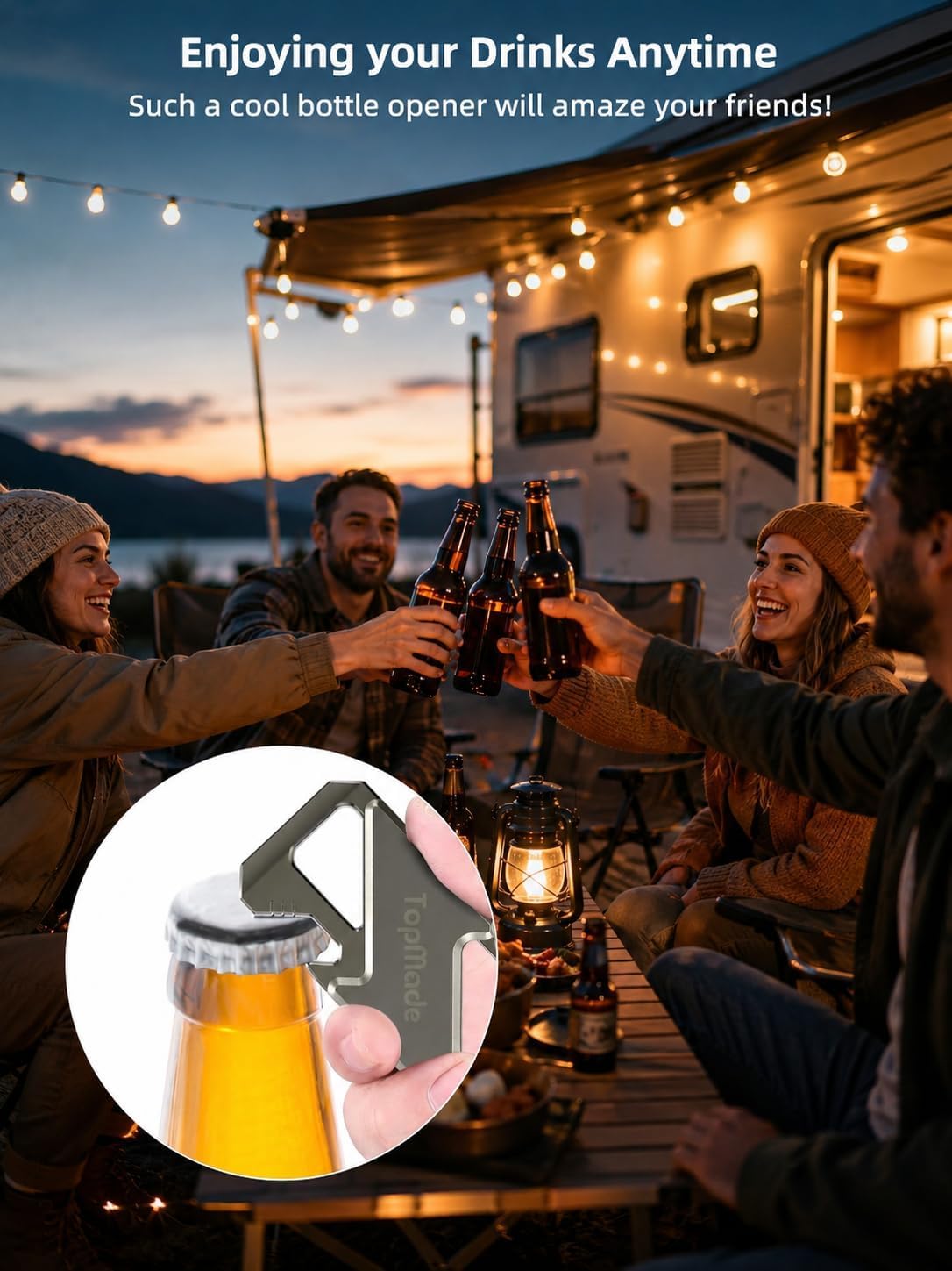 TopMade keychain clipped to backpack carabiner demonstrating secure hold