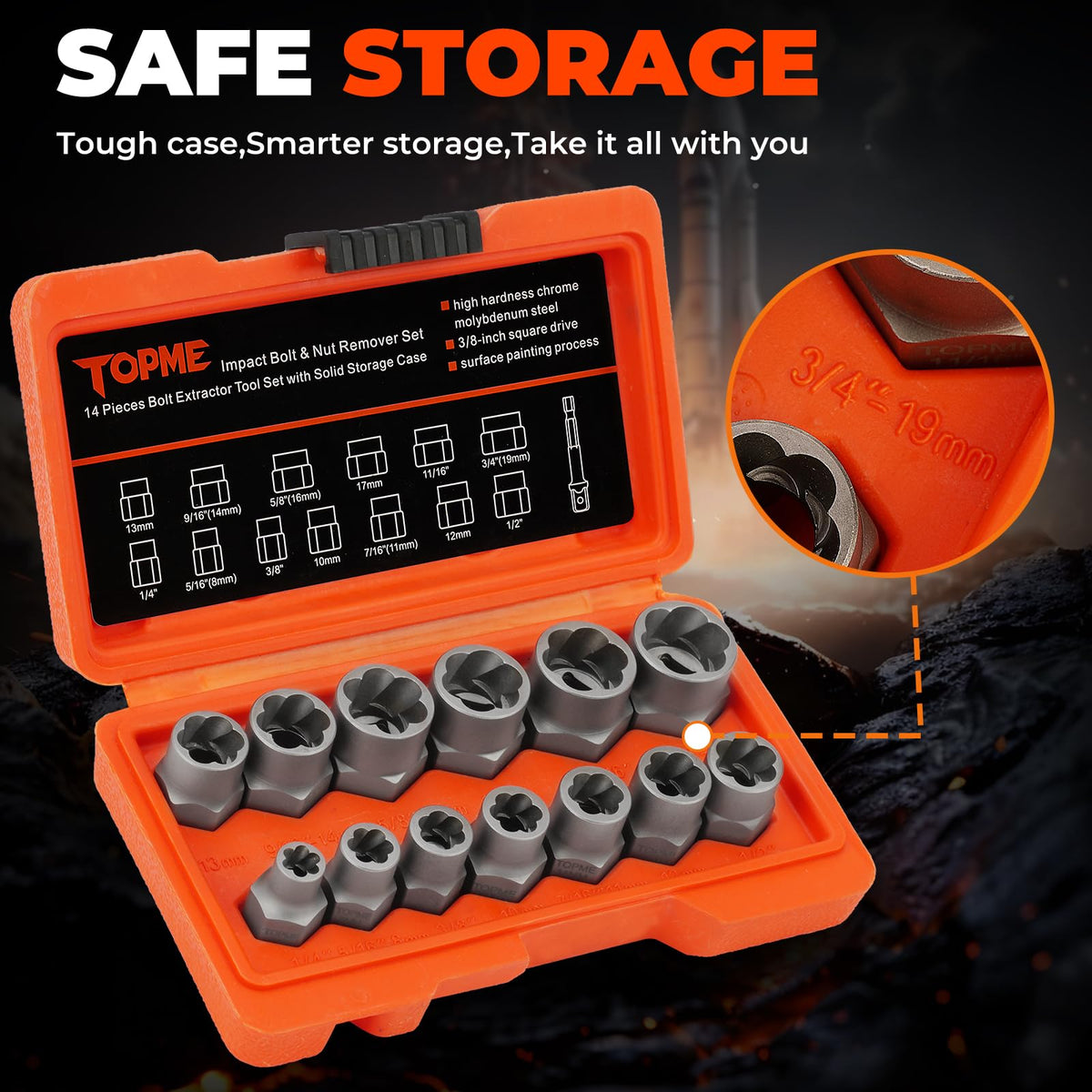 topme military-grade PVC carry case open with sockets inside, secure transport benefit