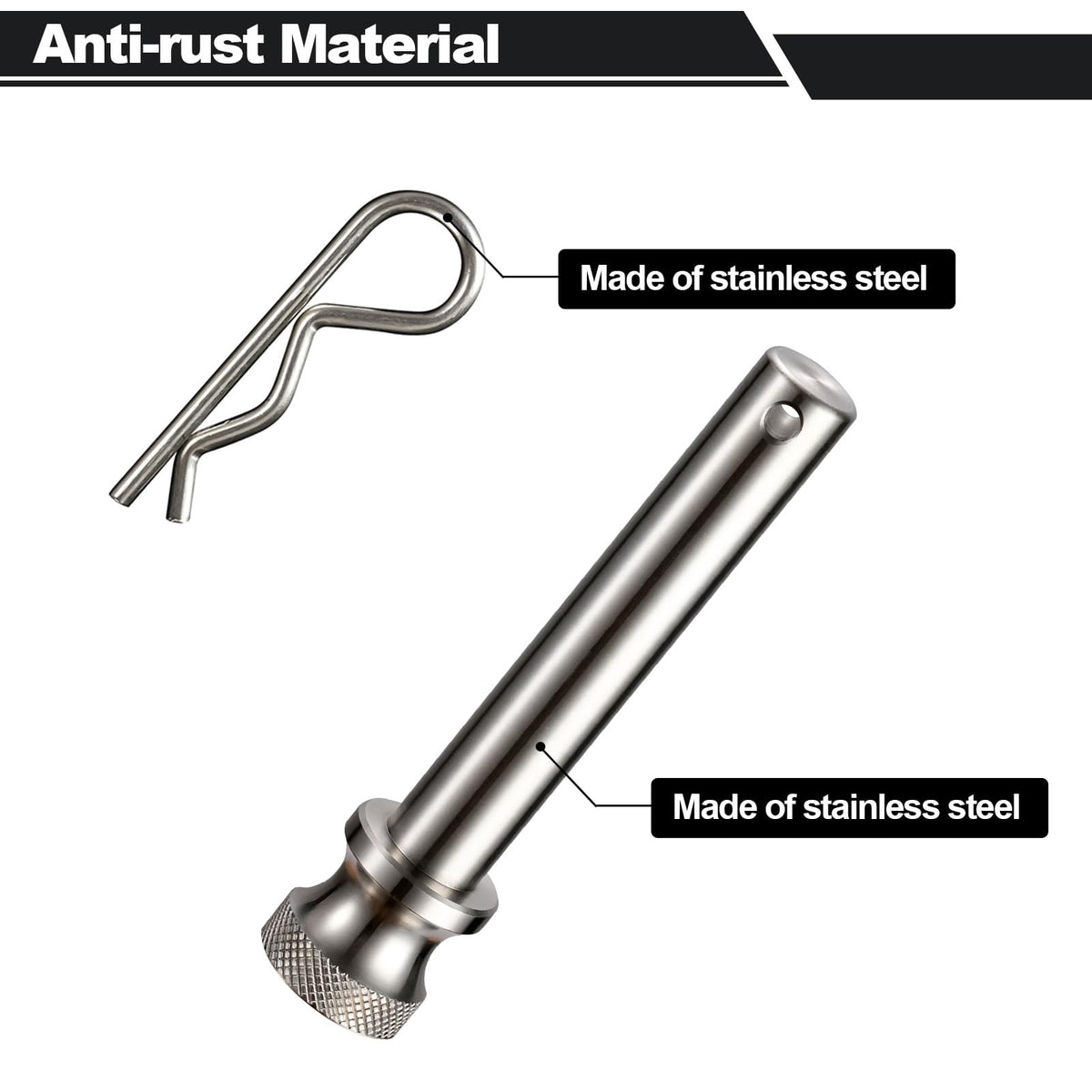 TOPSHINE close-up of recessed head on a hitch pin, improves grip and makes installation easier