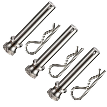 TOPSHINE front view of three stainless steel hitch pins set, shows durable finish and value