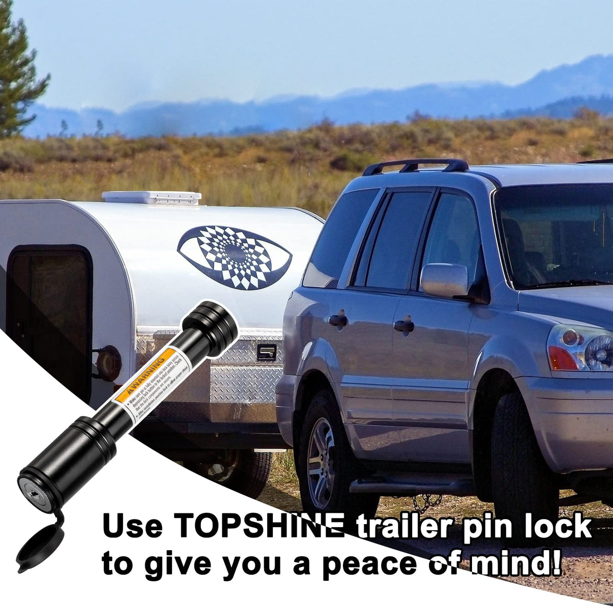 TOPSHINE hitch lock on trailer in driveway offering theft-deterrent peace