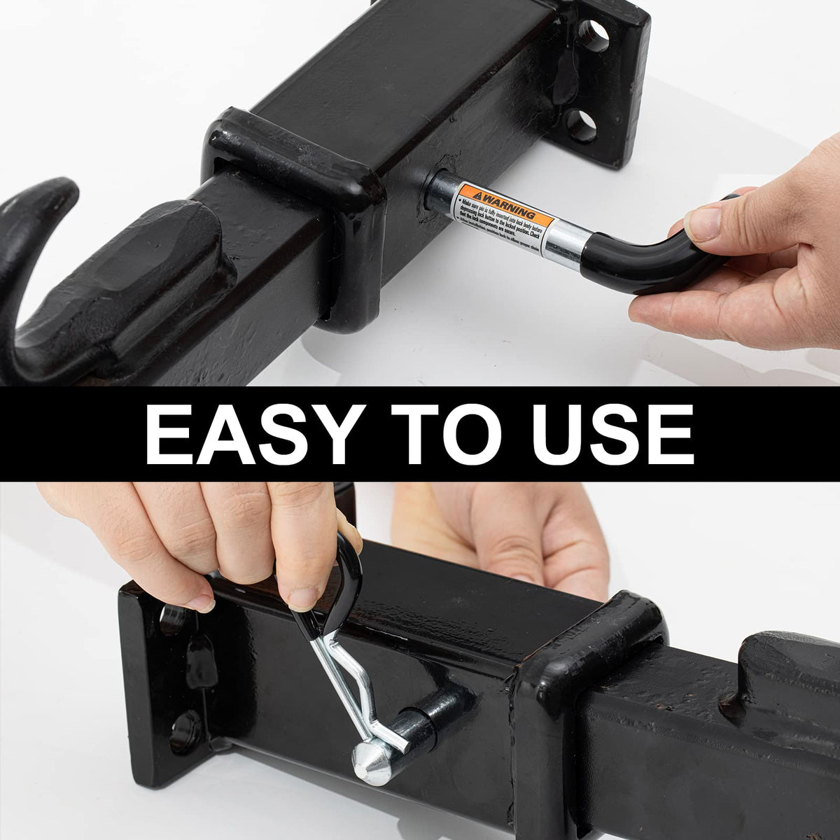 TOPSHINE hitch pin with R-clip assembled providing secure retention