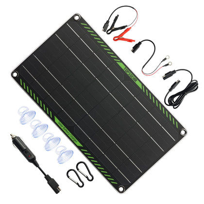 Topsolar front panel showing solar cells and junction box for reliable charging