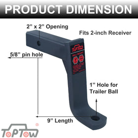 TOPTOW side profile showing 8-inch drop and 6 3/4-inch rise for leveling trailers
