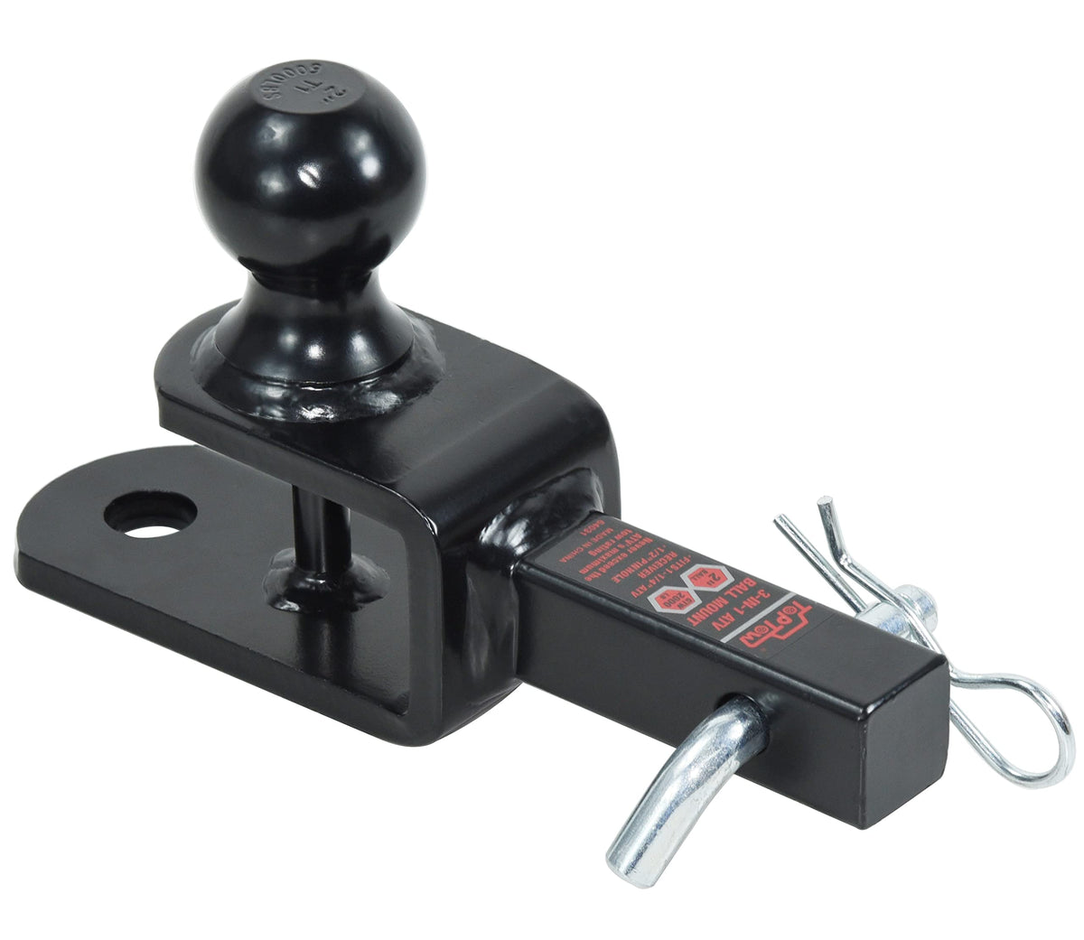TOPTOW close-up of welded 2" trailer ball highlighting durable construction
