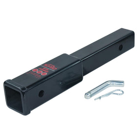 TOPTOW front view of 12-inch hitch extender showing fit and clearance benefit