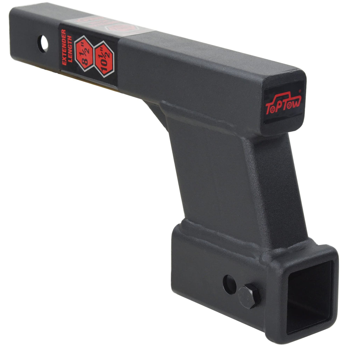 TOPTOW front view of hitch extender showing robust fit and secure towing