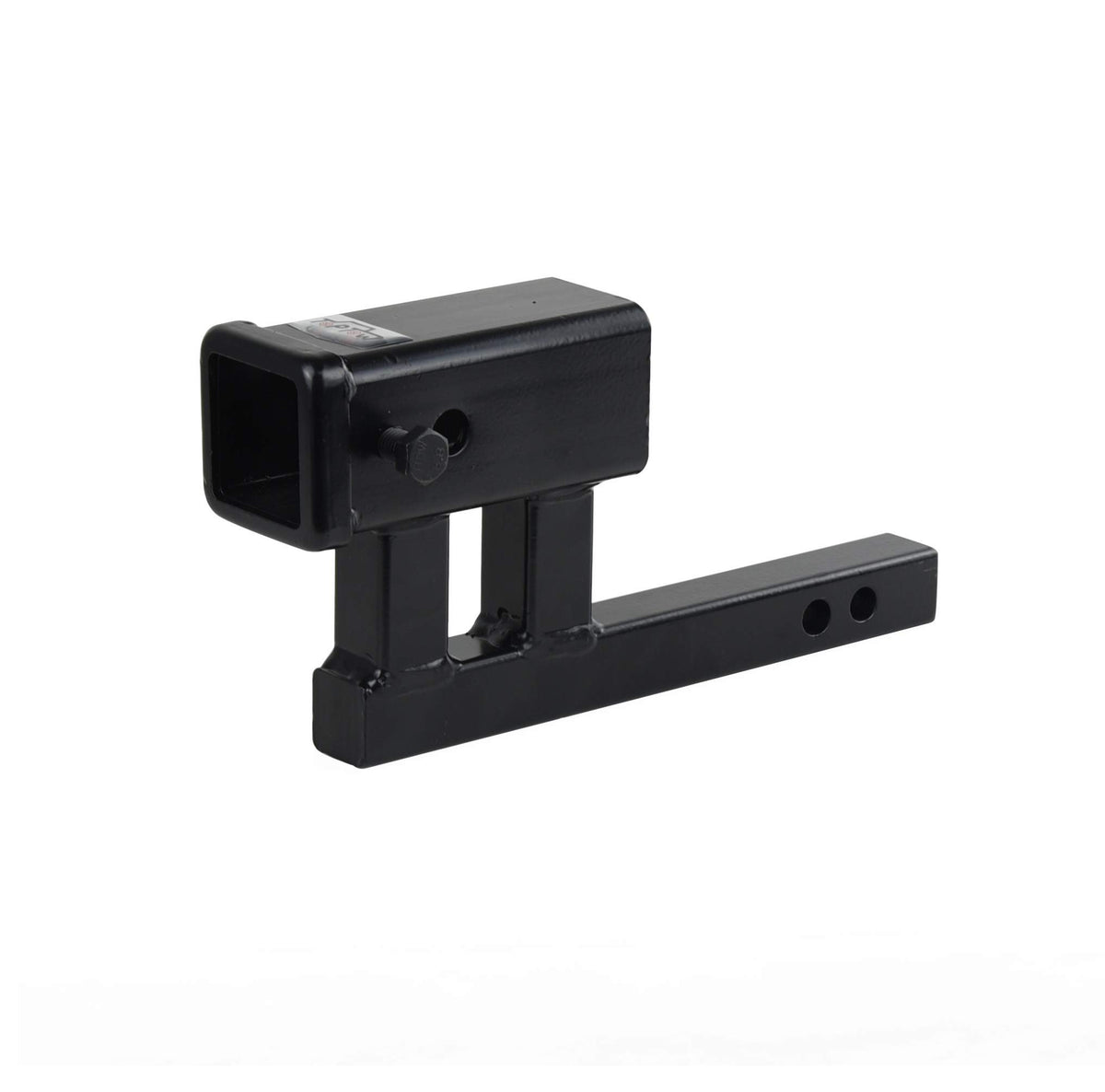 TOPTOW front view of adapter showing 2" receiver and 1-1/4" shank compatibility benefit