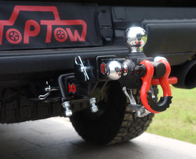 TOPTOW side profile of hitch showing hollow 2 inch shank and usable length for secure fit benefit