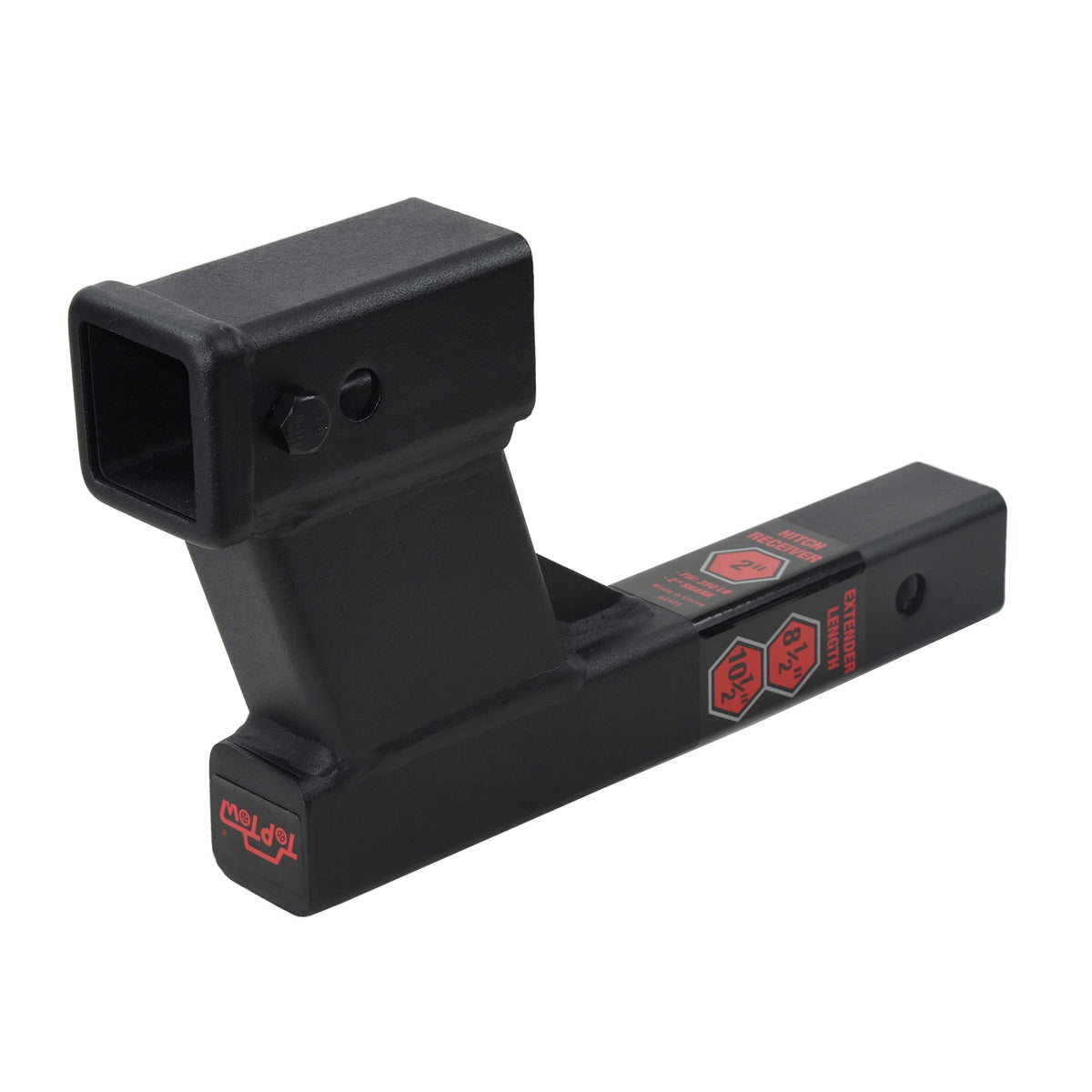 TOPTOW detail of dual pin holes enabling 8.5 and 10.5 inch extension