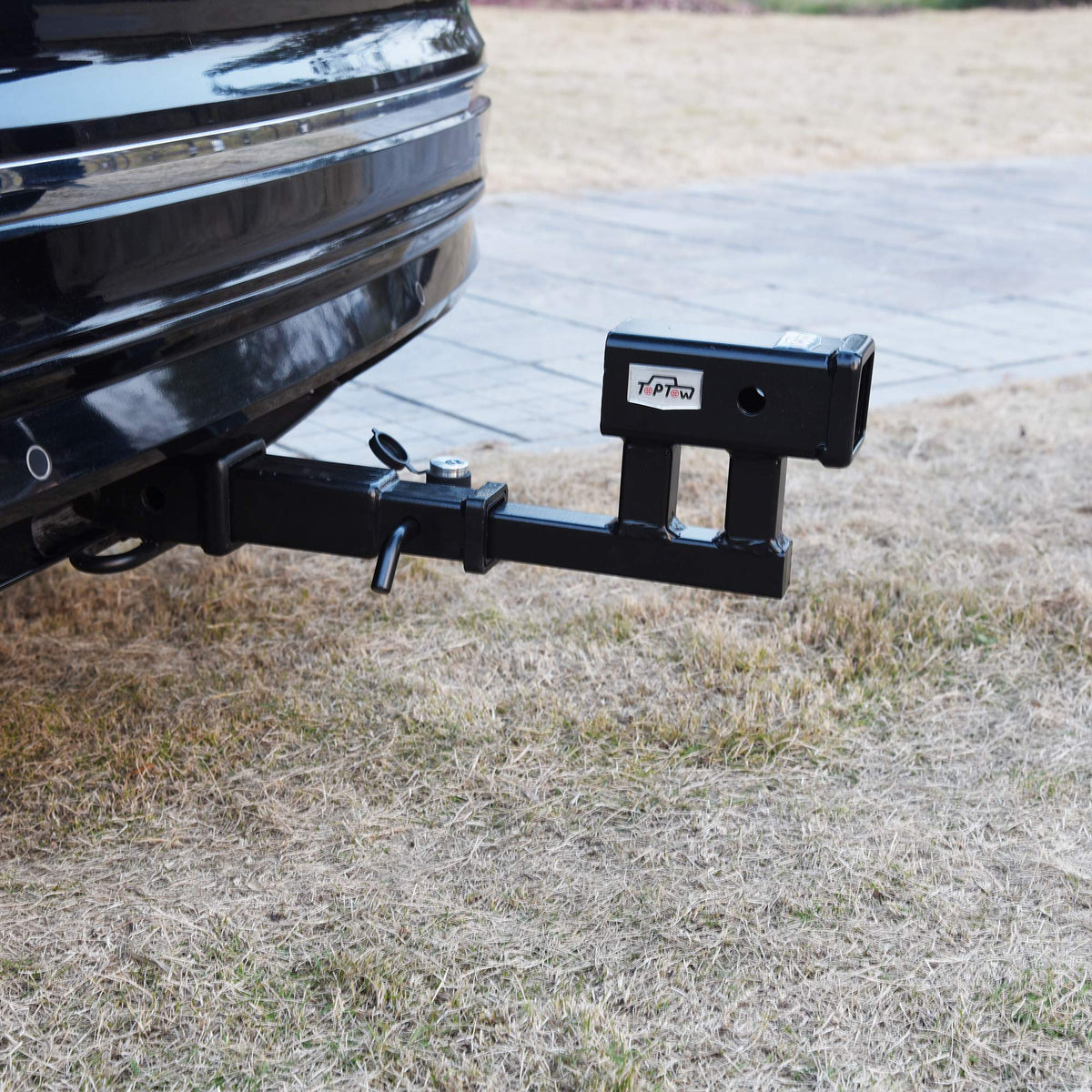TOPTOW mounted with bike rack on vehicle demonstrating added clearance benefit