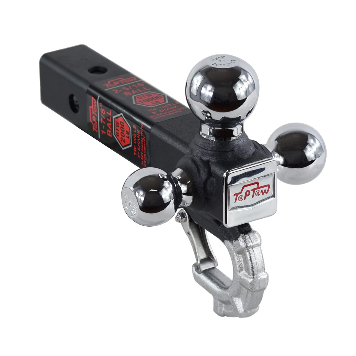 TOPTOW hitch mount next to ruler for scale showing compact multi-size towing solution