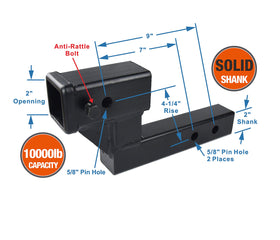 TOPTOW side profile illustrating 7 and 9 inch extension options for clearance