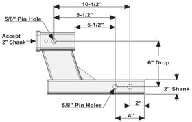 TOPTOW side profile demonstrating 6 inch drop or rise for level towing
