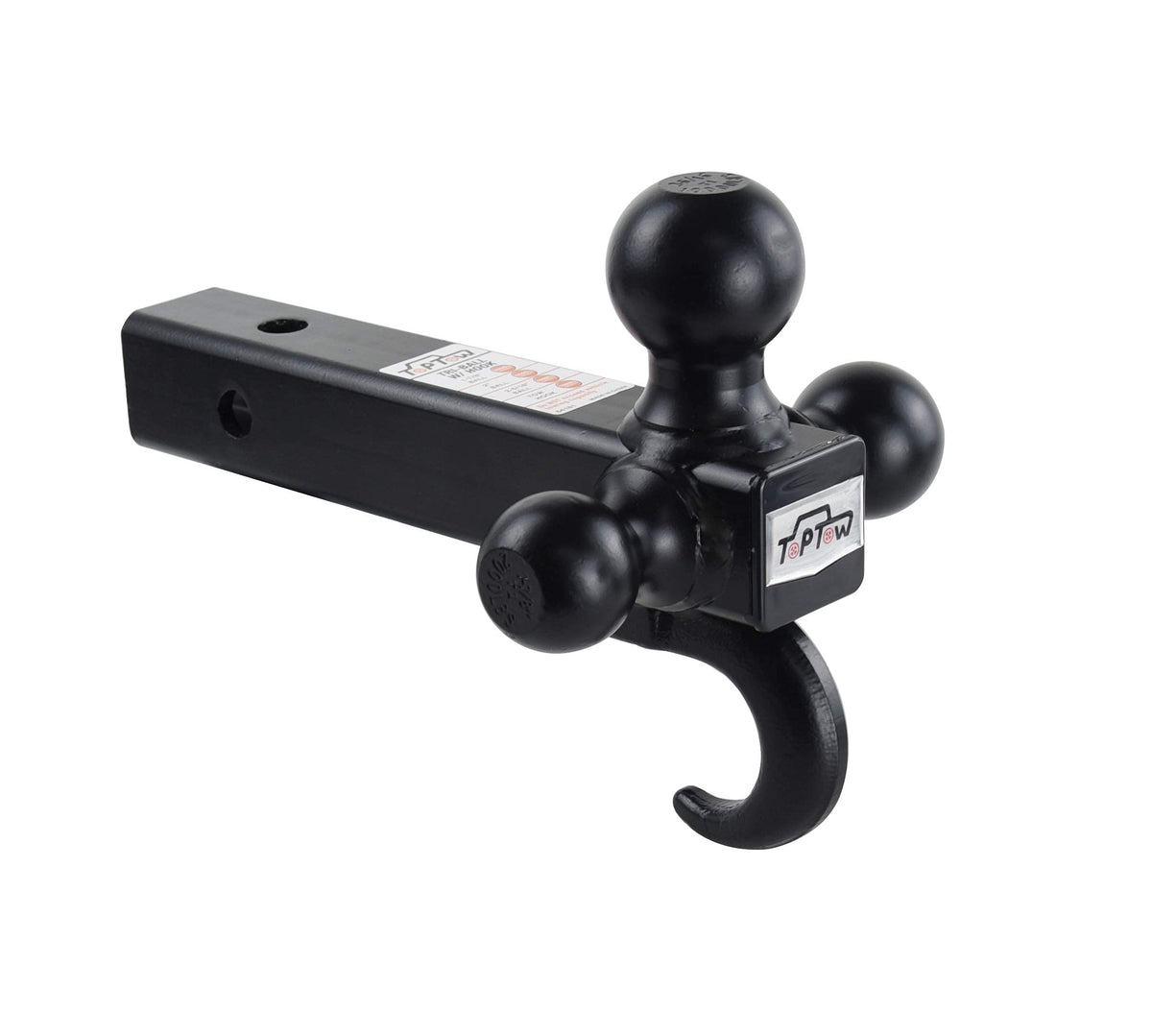 TOPTOW tri-ball front view showing three balls and hook, highlights versatility