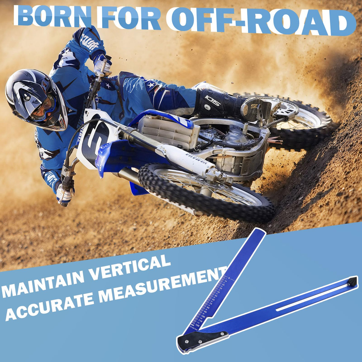 TOPVOP auto sag scale on dirt bike at track showing fast on-bike tuning advantage