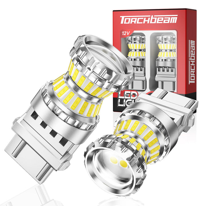 Torchbeam front packaging showing 3156 3157 bulbs and clear brighter benefit