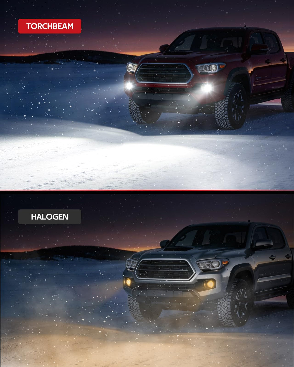 Torchbeam lights on a night drive highlighting safer road-edge illumination benefit