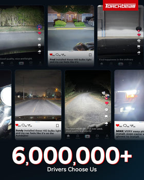 Torchbeam-lit car driving at night demonstrating improved visibility