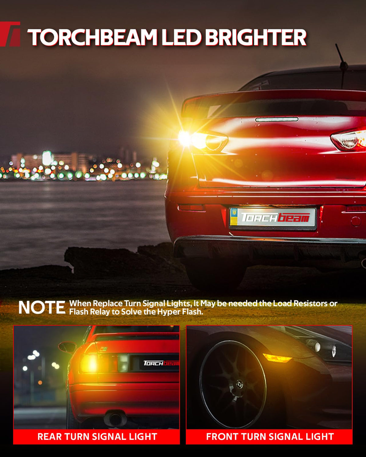 Torchbeam amber beam on road at night increasing signal conspicuity